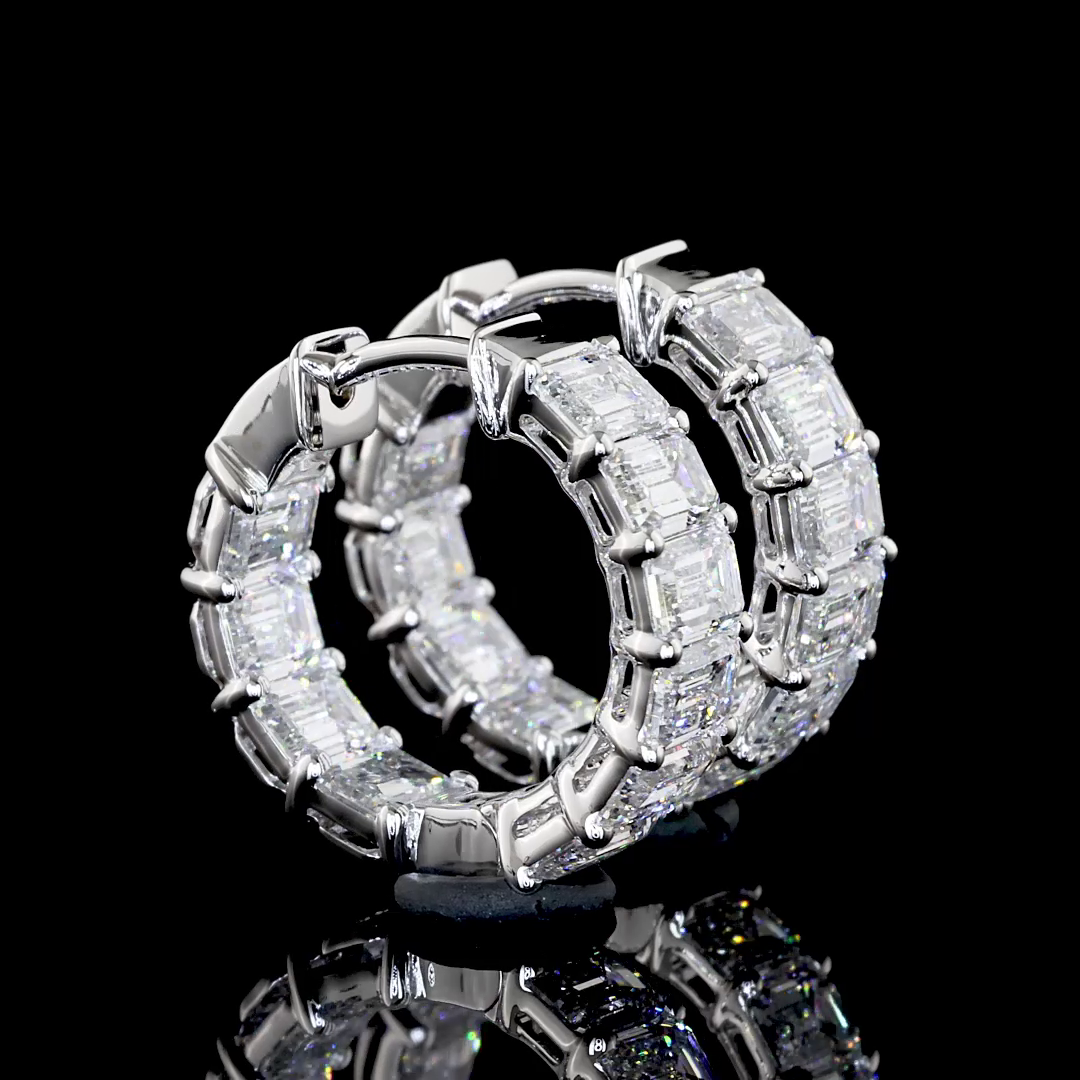 3.14 CTTW Emerald Lab Diamond Huggies Earring 16mm 14k White Gold E Color and VS Clarity jewelry-spot-usa