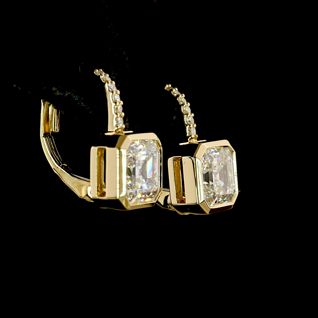 3.12 CTTW Asscher Lab Grown Diamond Hanging Earring (F Color and VVS2 Clarity)