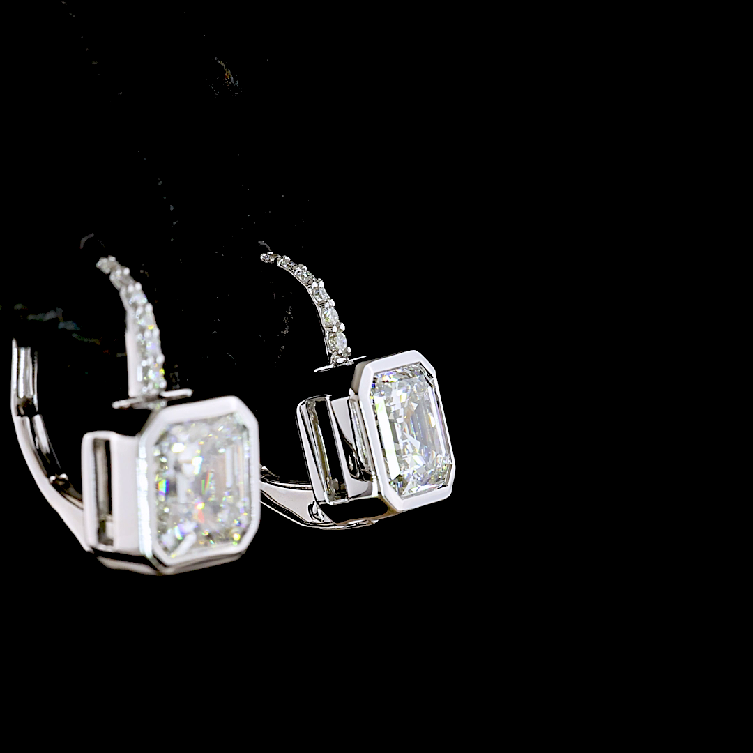 3.15 CTTW Asscher Lab Grown Diamond Huggies Earring 7mm (F Color and VVS2 Clarity)