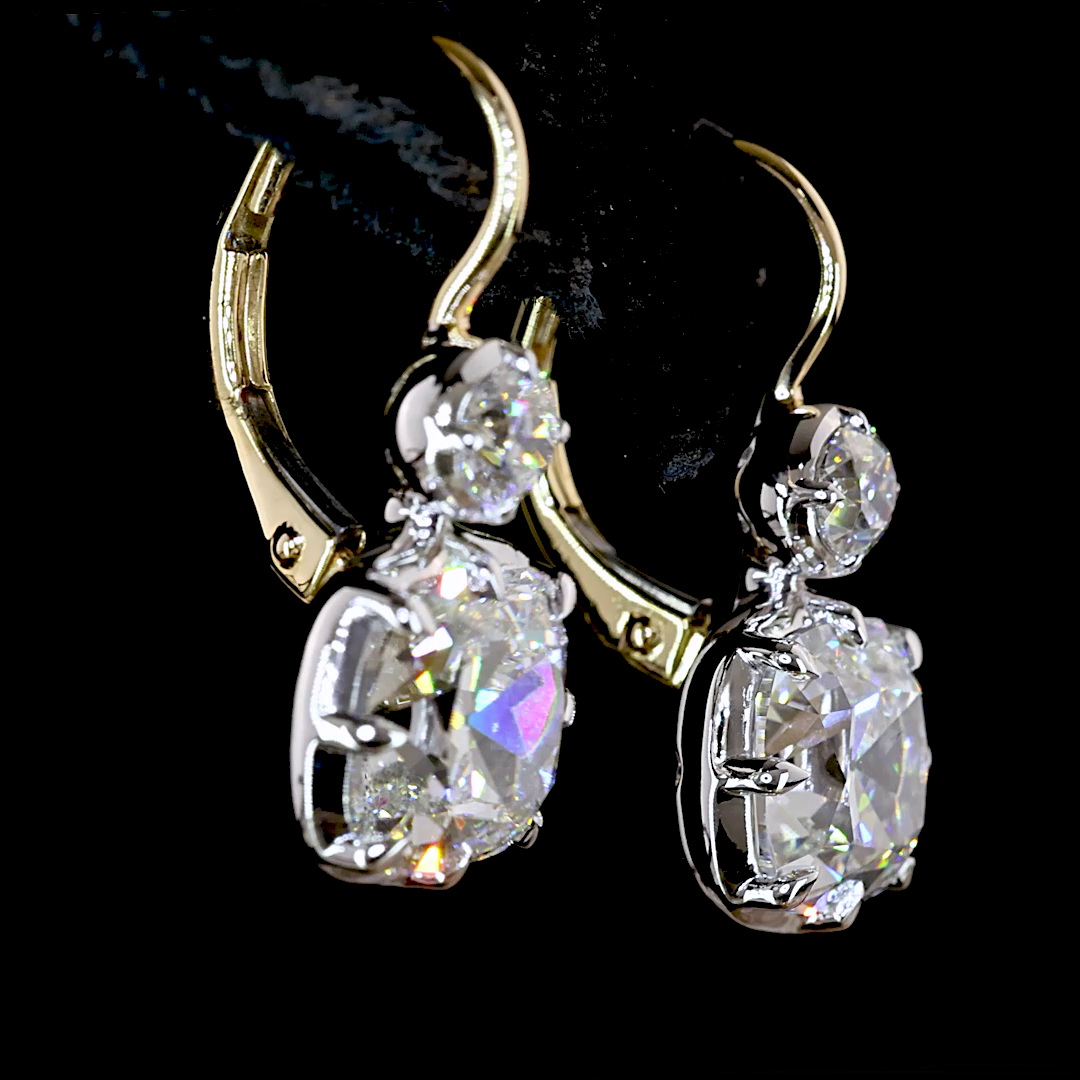4.42 CTTW Square Antique Cushion Lab Grown Diamond Hanging Earring Size 20.5 (E Color and VS1 Clarity)