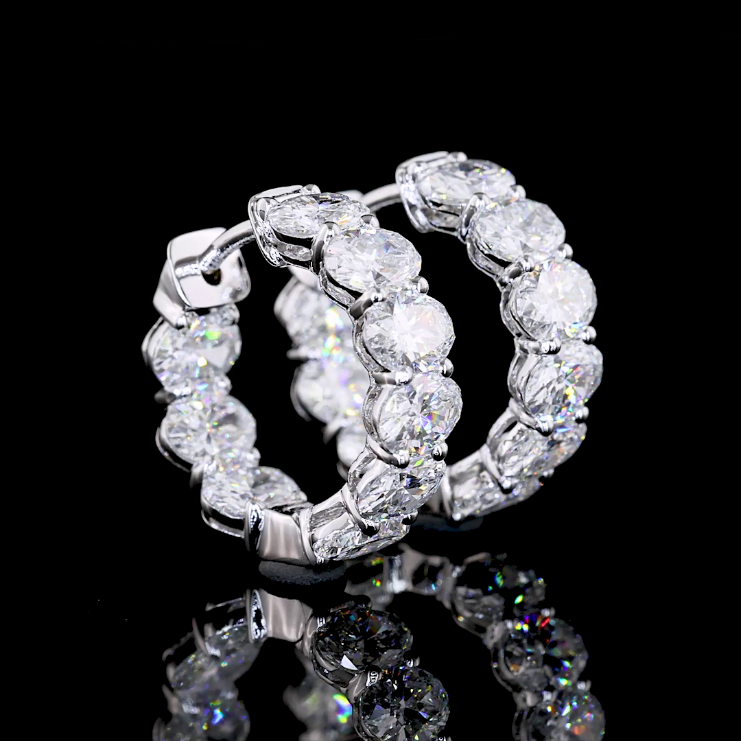 14k White Gold Lab Diamond Oval 3.10 CTTW Huggies Earring 14.08mm E VS