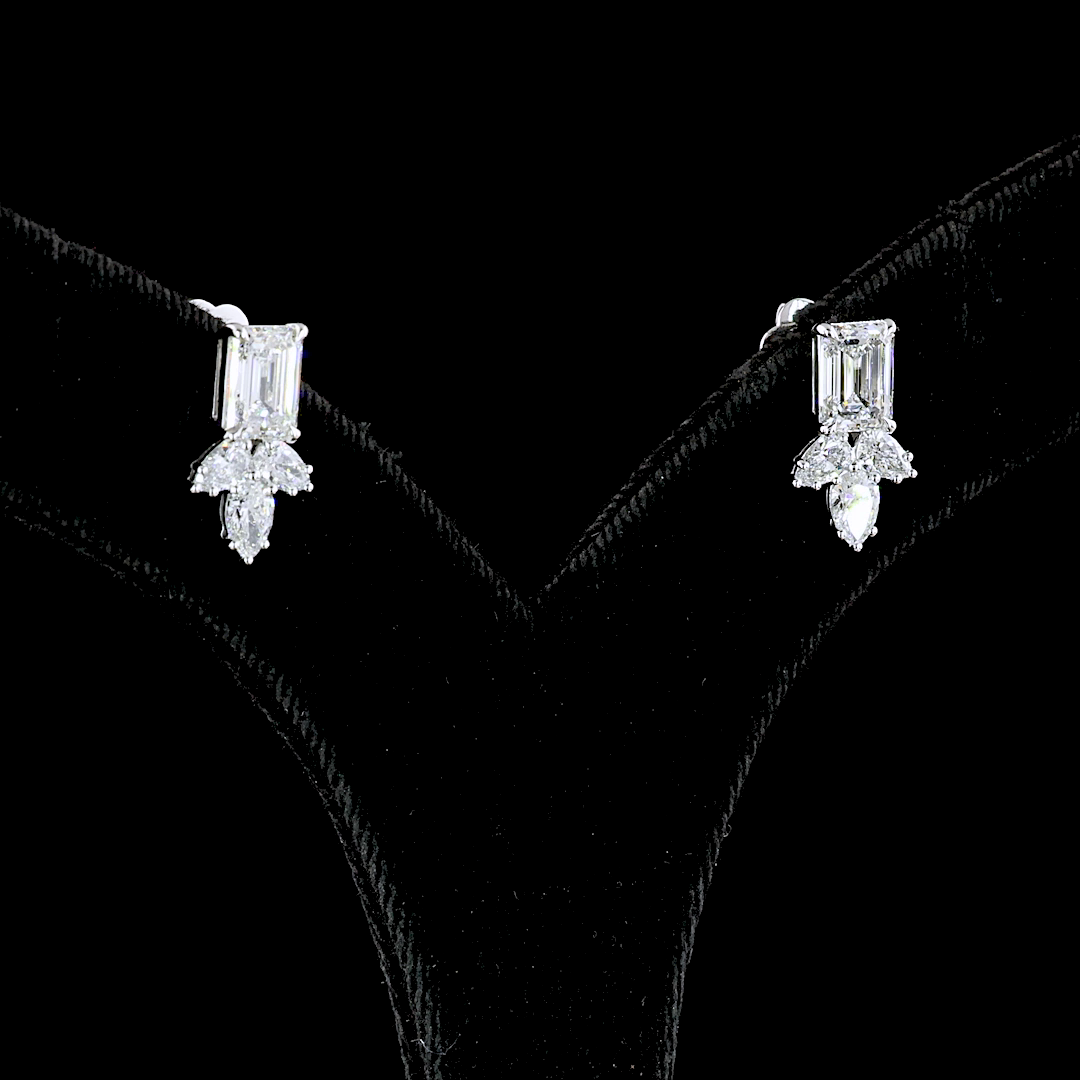 2.96 CTTW Emerald Lab Diamond Hanging Earring 14k White Gold (F Color and VS1 Clarity)