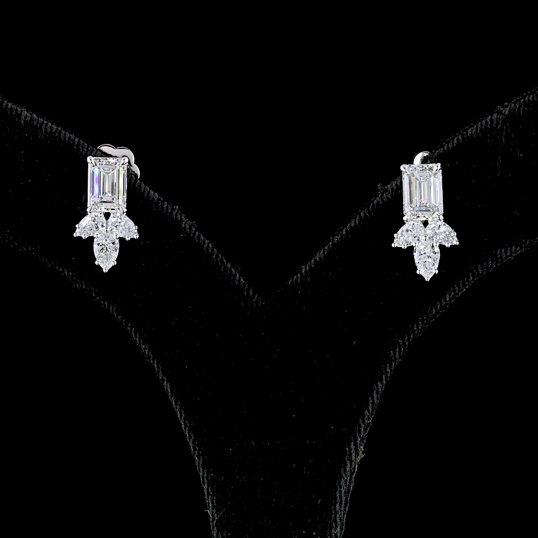 2.96 CTTW Emerald Lab Diamond Hanging Earring 14k White Gold (F Color and VS1 Clarity)