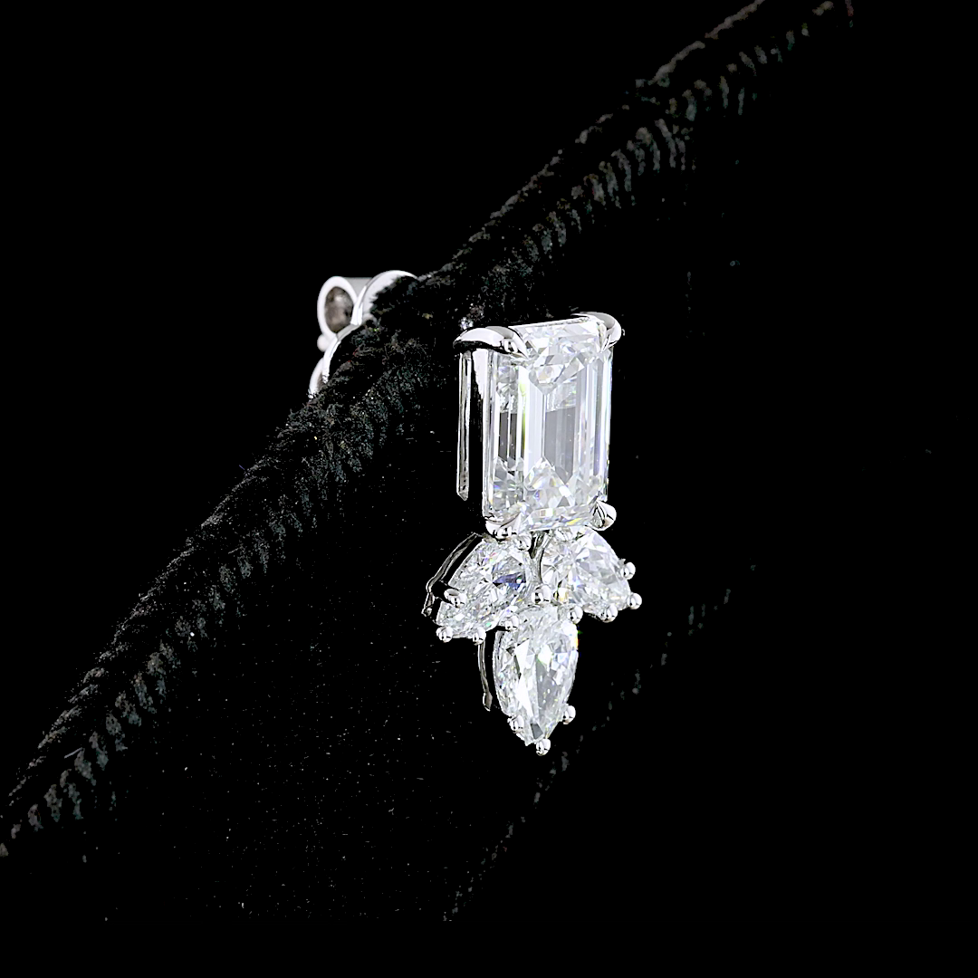 2.96 CTTW Emerald Lab Diamond Hanging Earring 14k White Gold (F Color and VS1 Clarity)