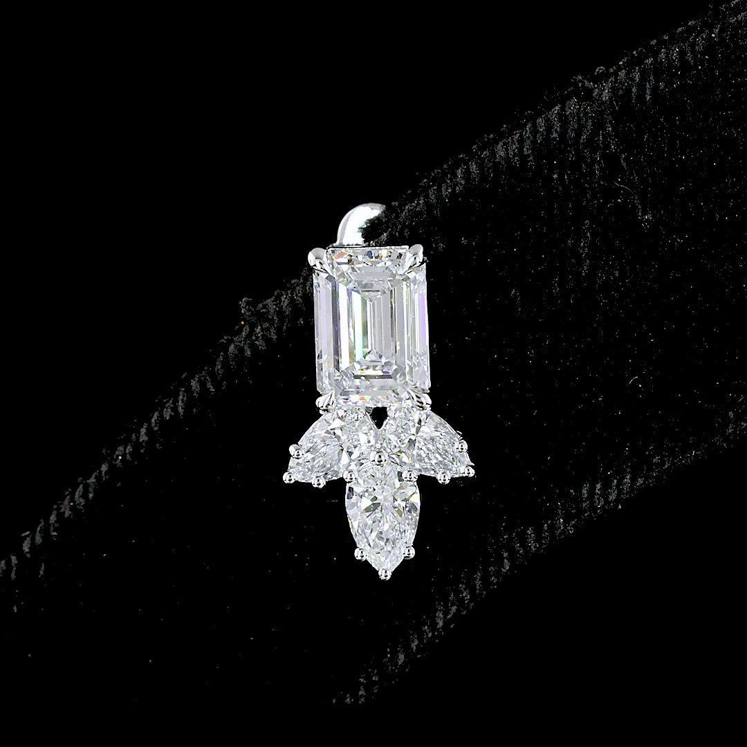 2.96 CTTW Emerald Lab Diamond Hanging Earring 14k White Gold (F Color and VS1 Clarity)