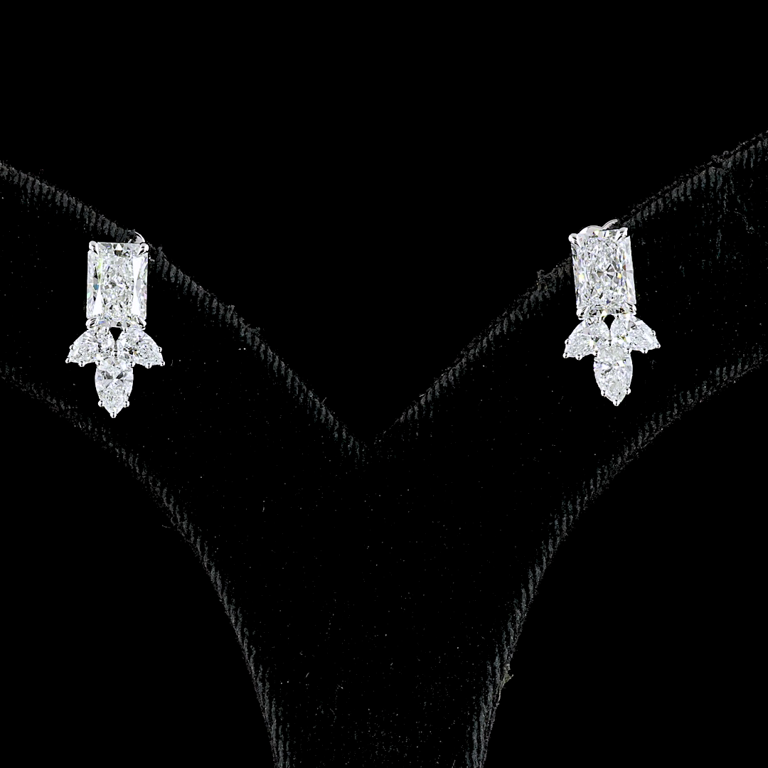 2.90 CTTW Radiant Lab Diamond Hanging Earring 14k White Gold (E Color and VS2 Clarity)