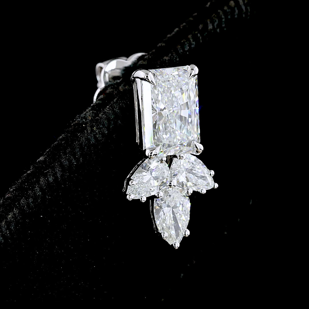 2.90 CTTW Radiant Lab Diamond Hanging Earring 14k White Gold (E Color and VS2 Clarity)