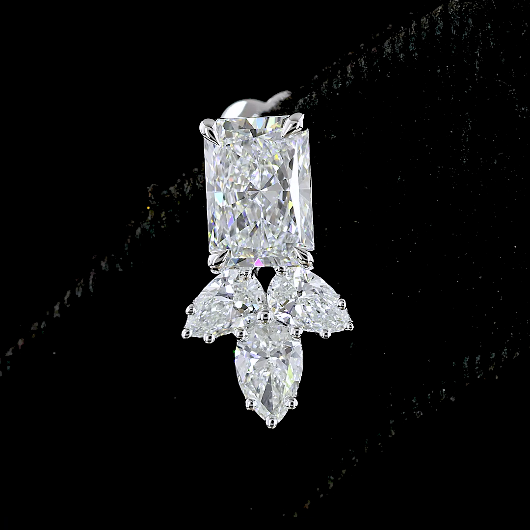 2.90 CTTW Radiant Lab Diamond Hanging Earring 14k White Gold (E Color and VS2 Clarity)