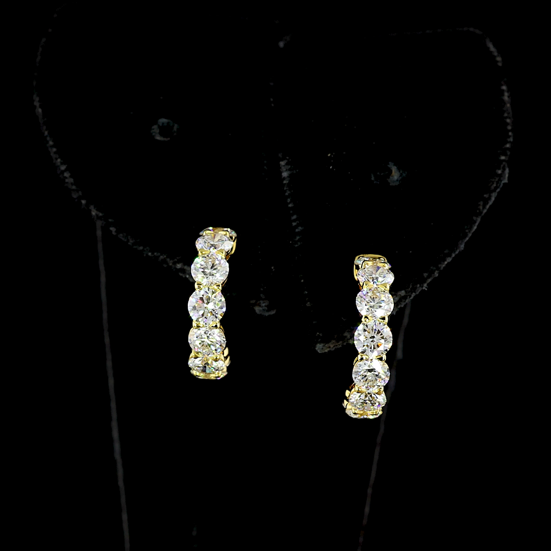 2.82 CTTW Round E VS Lab Diamond C Hoops Earring 14k Yellow Gold