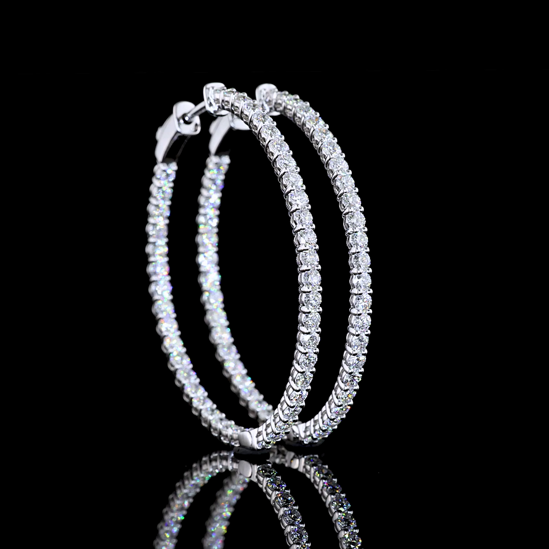 2.66 CTTW Round Lab Diamond Hoops Earring 38mm 14k White Gold (E Color and VS Clarity)