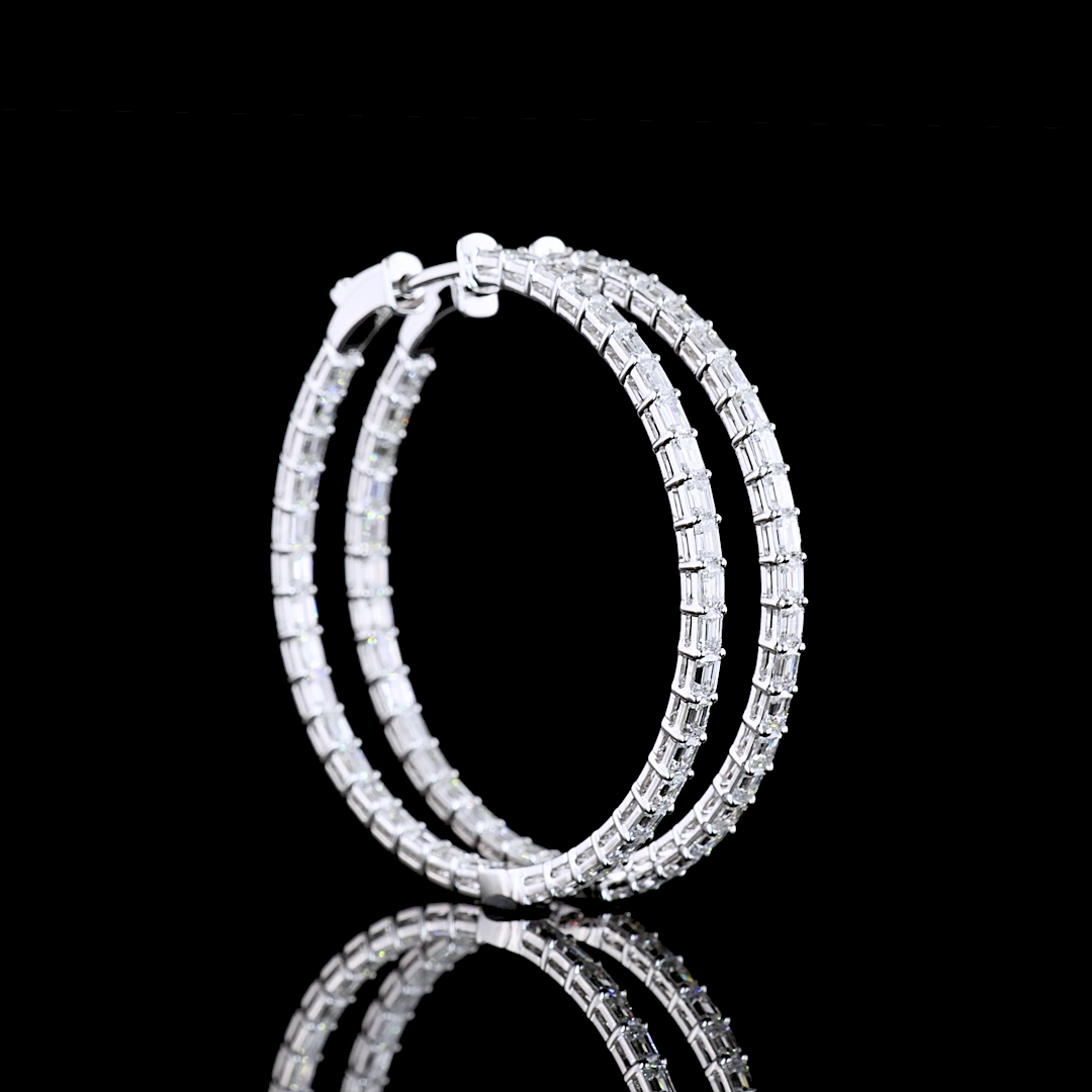3.31 CTTW Emerald Lab Diamond Hoops Earring 38mm 14k White Gold F Color and VS1 Clarity jewelry-spot-usa