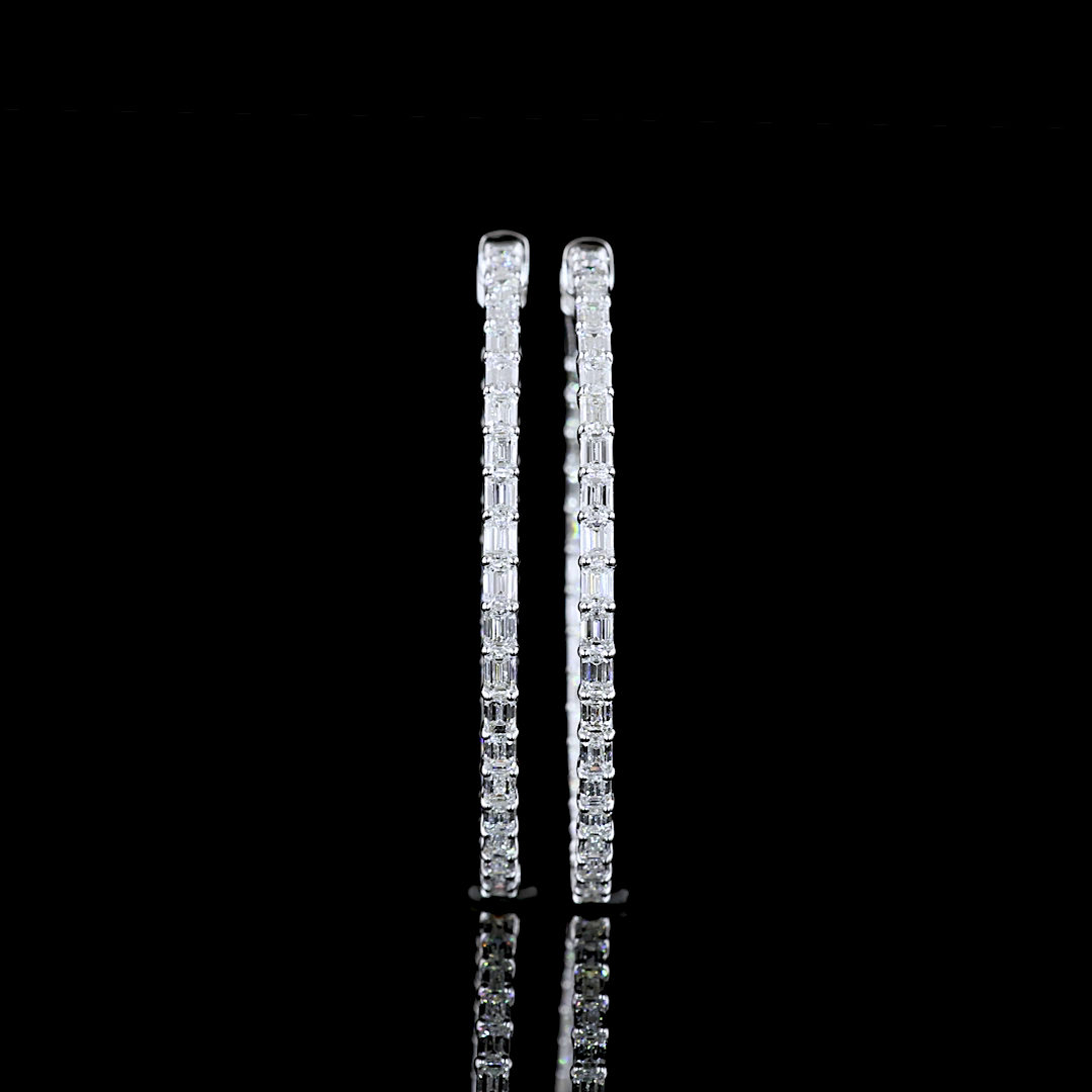 3.31 CTTW Emerald Lab Diamond Hoops Earring 38mm 14k White Gold F Color and VS1 Clarity jewelry-spot-usa
