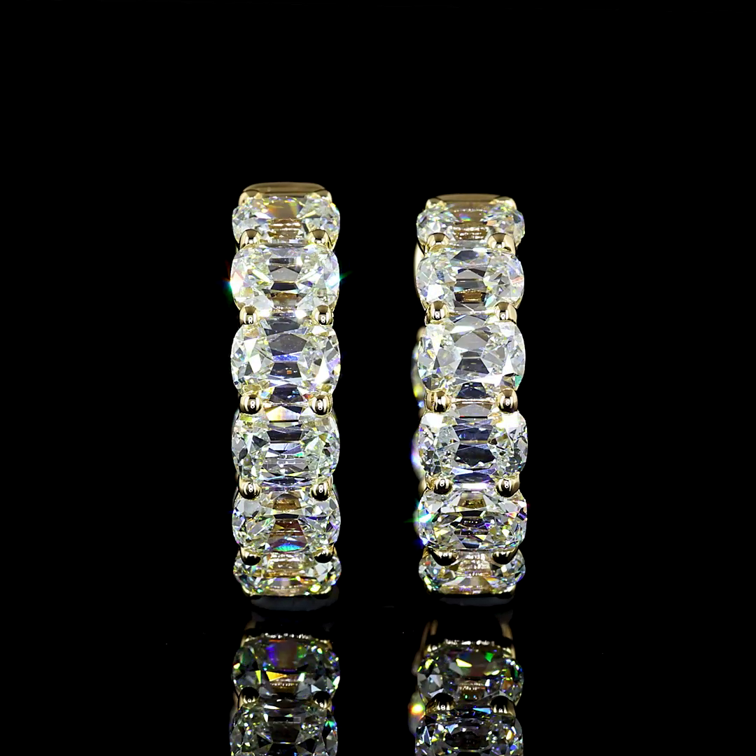 3.95 CTTW Antique Cushion Lab Diamond Huggies Earring 15.8mm 14k Yellow Gold (E Color and VS Clarity)