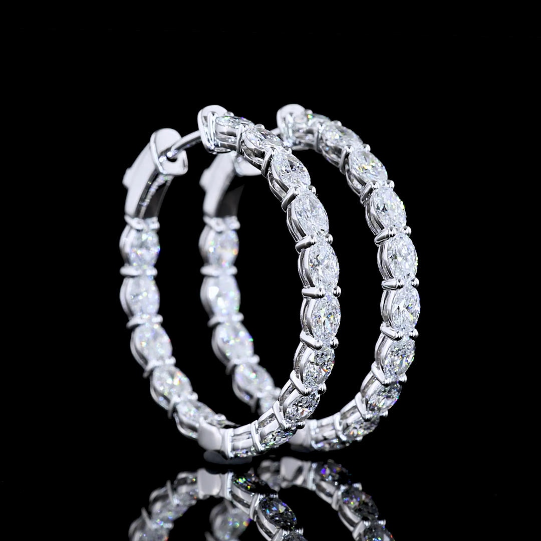 2.71 CTTW Oval F VS2 Lab Diamond Hoops Earring 25mm 14k White Gold