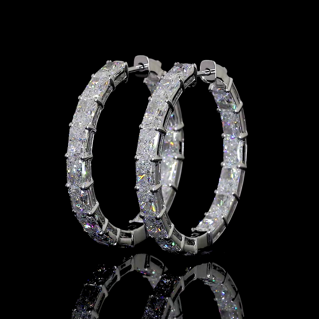 10.19 CTTW Radiant Lab Diamond Hoops Earring 32mm 14k White Gold F Color and VS2 Clarity jewelry-spot-usa