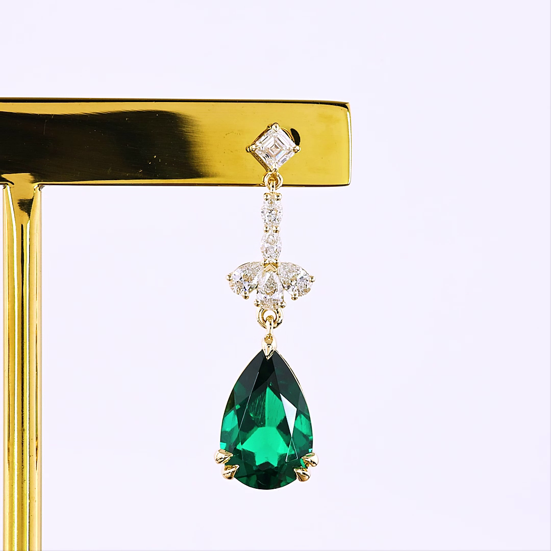 4.14 CTTW MIX Lab Diamond Hanging Earring (Green Emerald Color and VS1 Clarity)