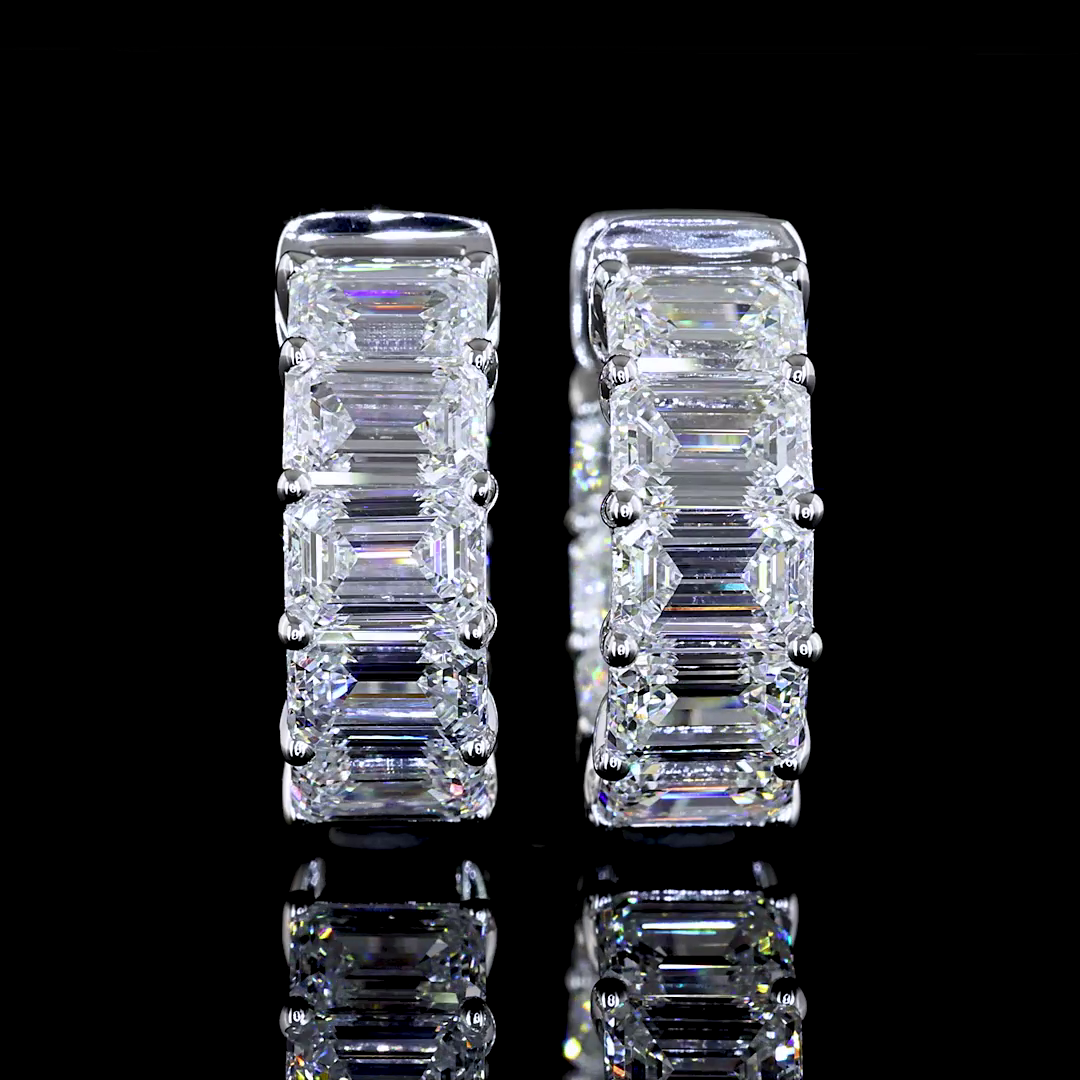 5.12 CTTW Emerald Lab Diamond Huggies Earring 16.3mm 14k White Gold (E Color and VS Clarity)