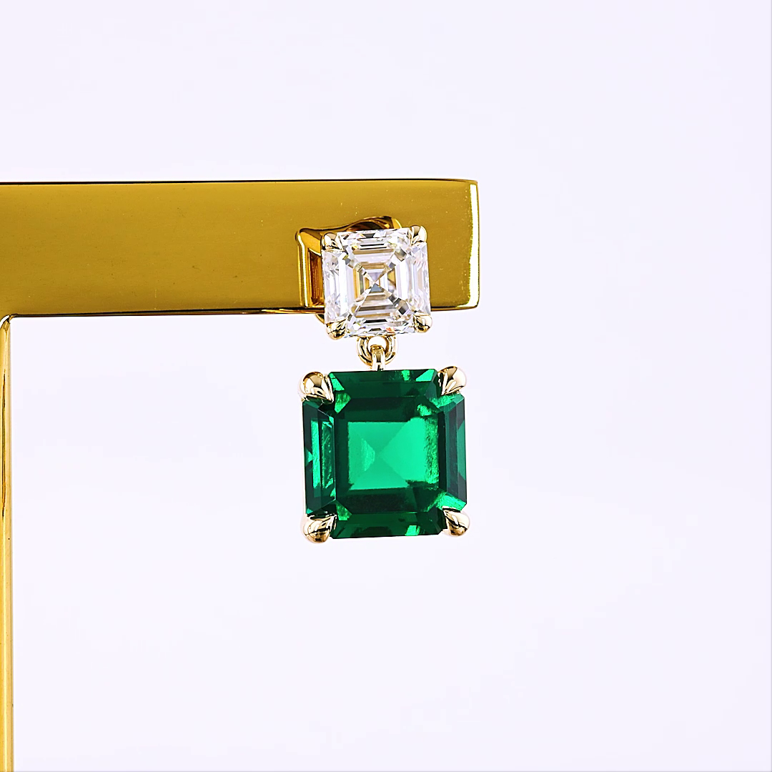 4.81 CTTW Asscher Lab Diamond Hanging Earring 14k Yellow Gold VS1 Clarity jewelry-spot-usa