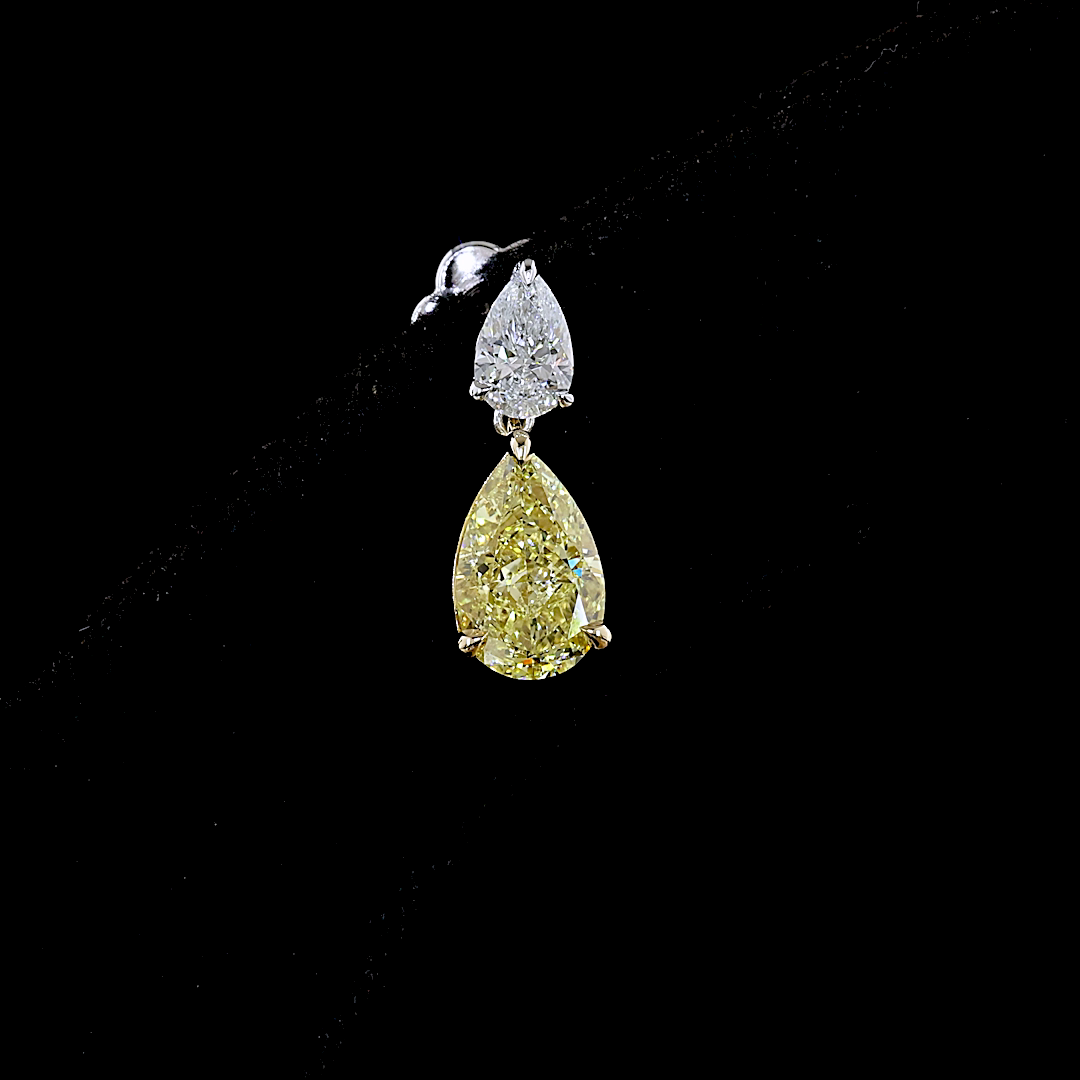 3.39 CTTW Pear Lab Diamond Hanging Earring (Fancy Vivid Yellow Color and VS2 Clarity)