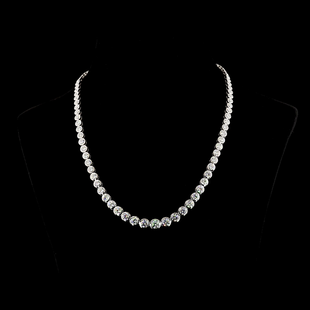 14k White Gold Lab Diamond Round 24.36 CTTW Riviera Necklace 18" F VS2