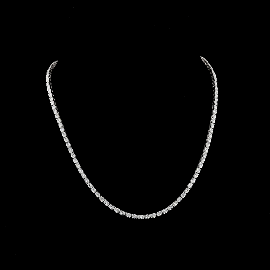 10.04 CTTW Oval Lab Diamond Tennis Necklace 16.5" 14k White Gold (F Color and VS2 Clarity)