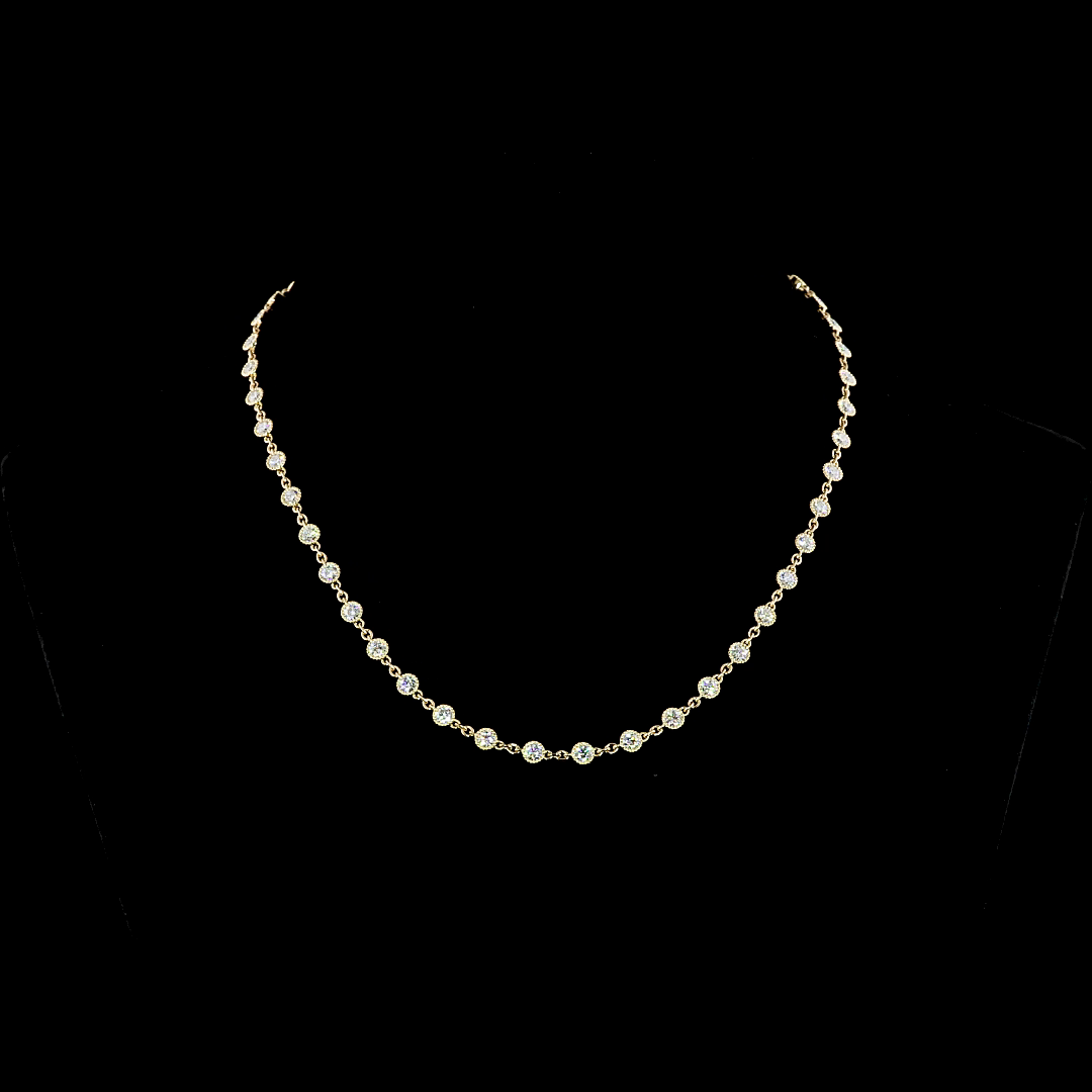 5.00 CTTW Round Lab Diamond Station Line Tennis Necklace 16" 14k Yellow Gold (E Color and VS1 Clarity)