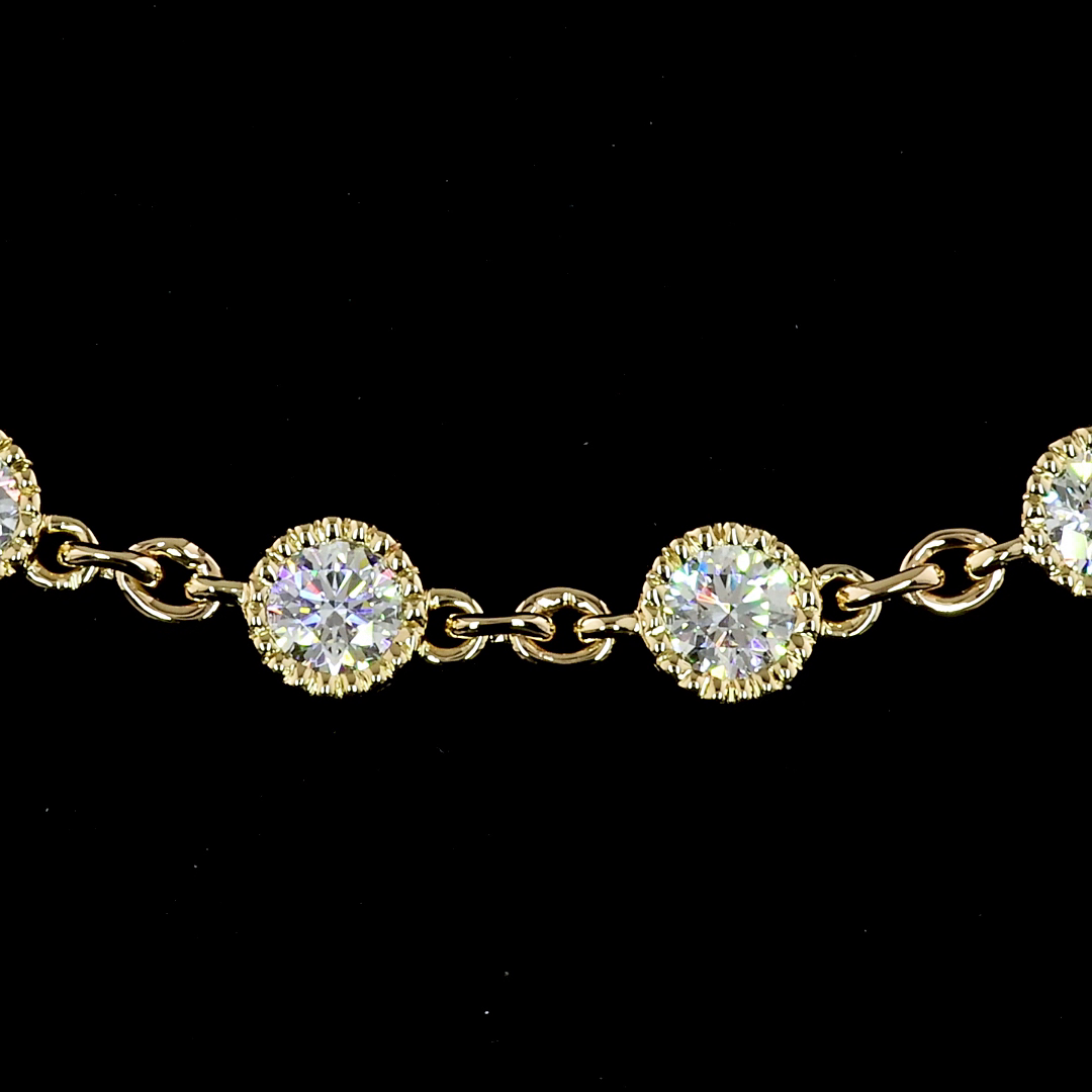 5.00 CTTW Round Lab Diamond Station Line Tennis Necklace 16" 14k Yellow Gold (E Color and VS1 Clarity)