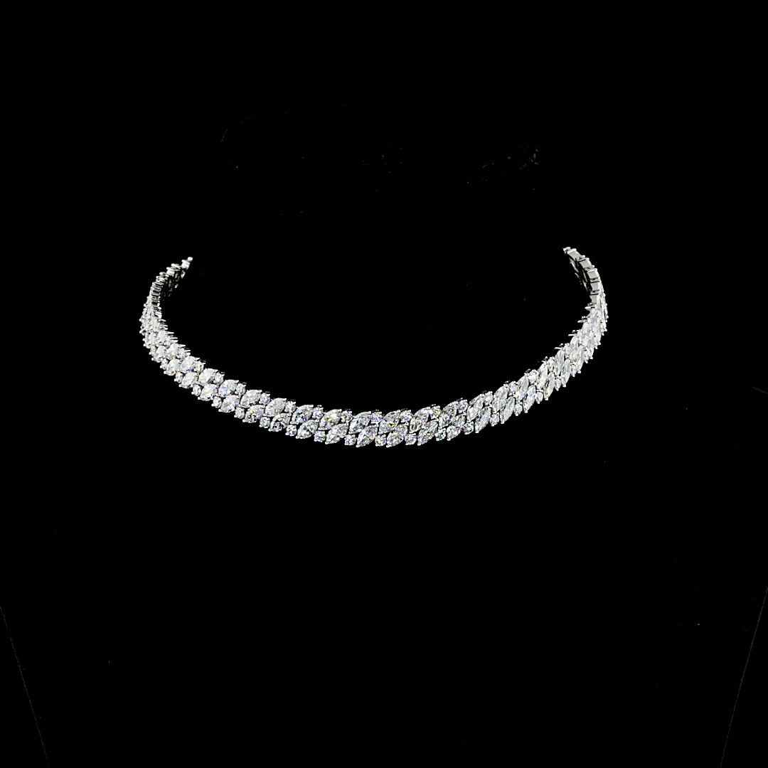 37.85 CTTW Marquise E VS Lab Diamond Tennis Necklace 17" 14k White Gold