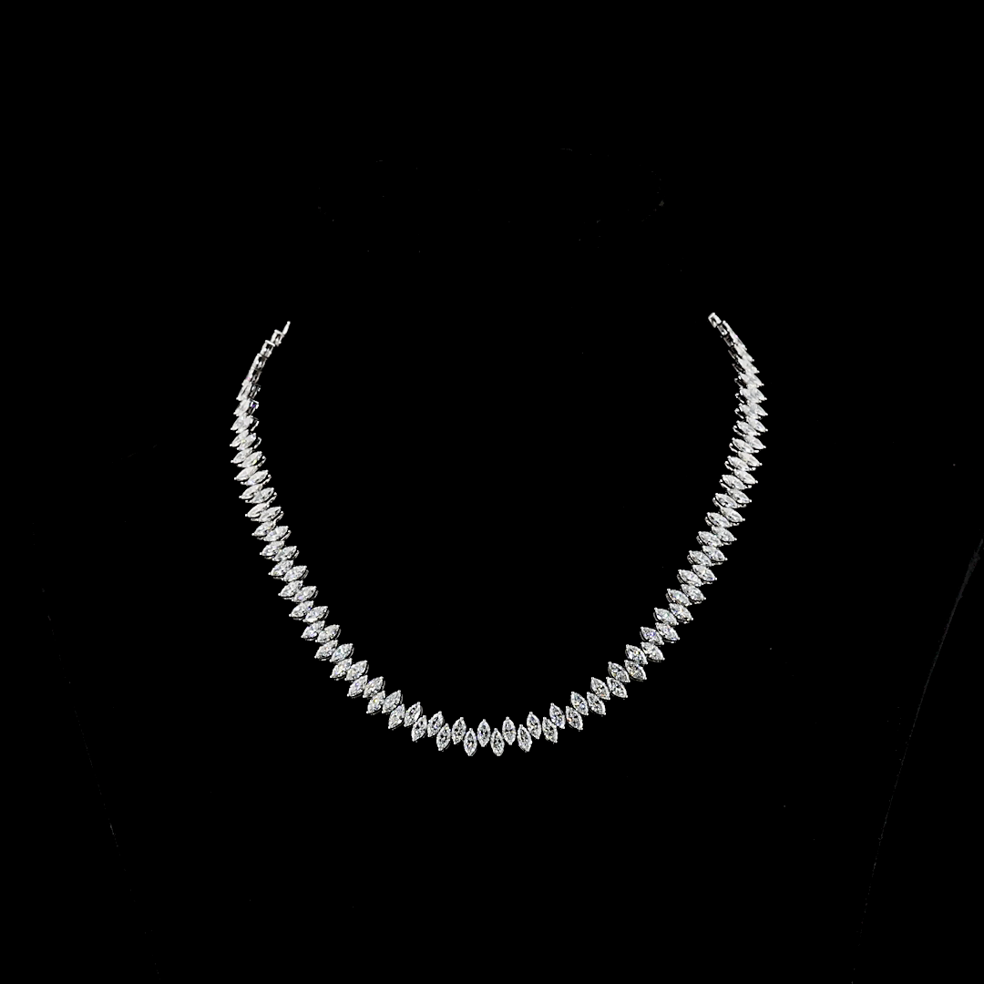 24.70 CTTW Marquise Lab Diamond Tennis Necklace 16" 14k White Gold E Color and VS Clarity jewelry-spot-usa