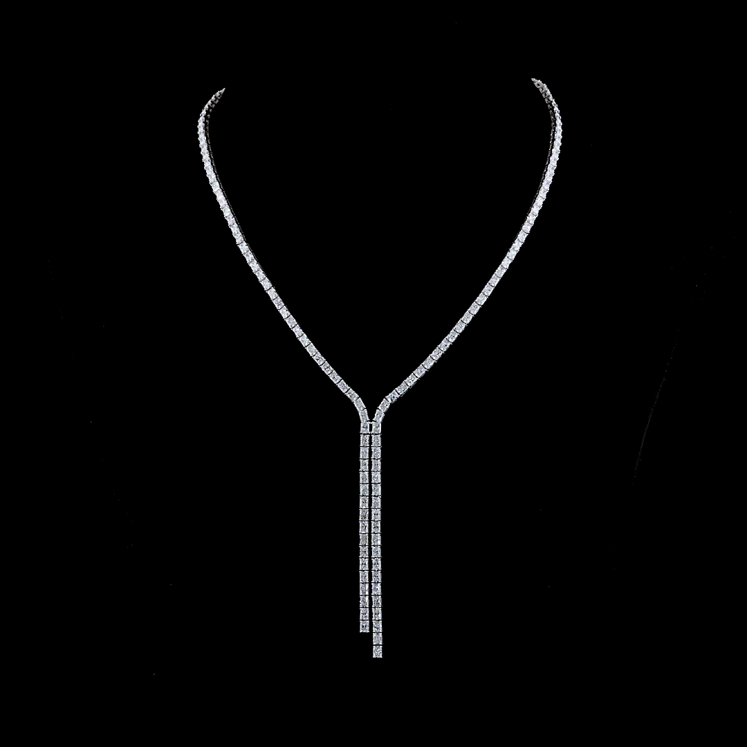 14k White Gold Lab Diamond Radiant 16.15 CTTW Tennis Necklace 16.5" E VS