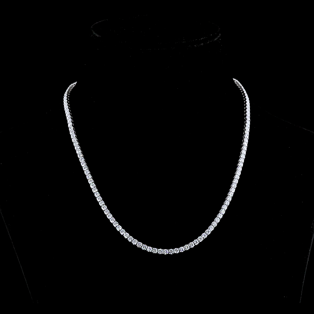13.10 CTTW Round Lab Diamond Tennis Necklace 16.5" 14k White Gold (E Color and VS Clarity)