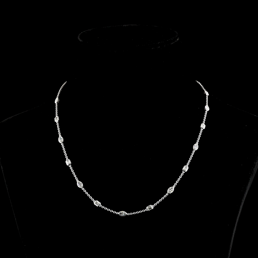 2.82 CTTW MIX Lab Diamond Station Necklace 18" 14k White Gold (E Color and VVS2 Clarity)