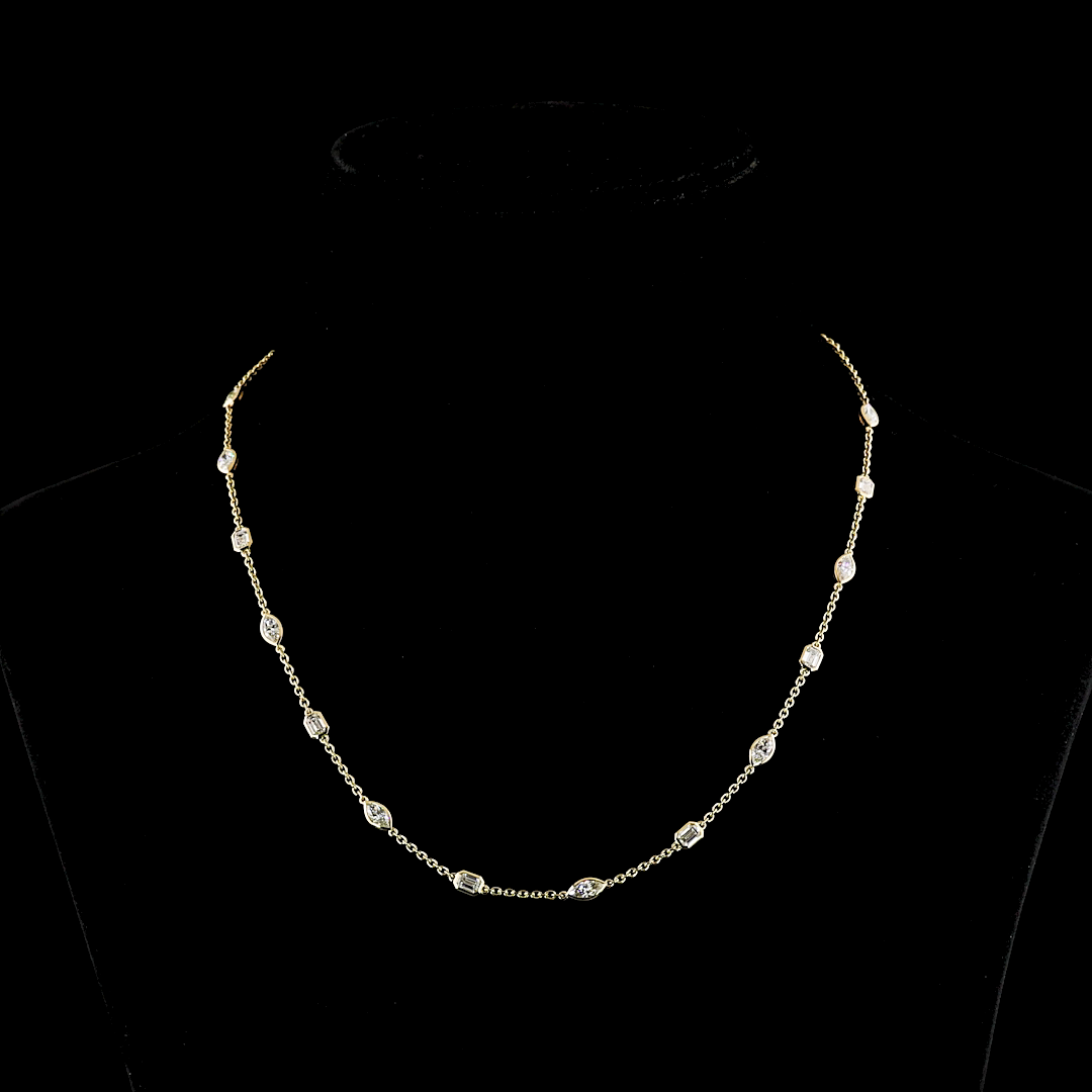 2.77 CTTW MIX Lab Diamond Station Necklace 18" 14k Yellow Gold (E Color and VS Clarity)