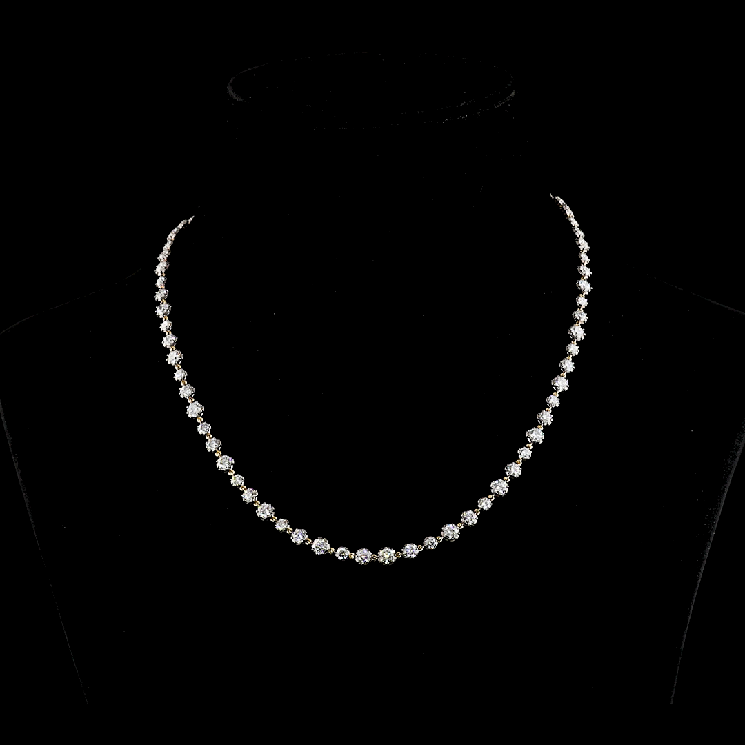 14k Yellow Gold Lab Diamond Round Approx. 10.16 CTTW Station Line Tennis Necklace 16.5" E/F VS1/VS2