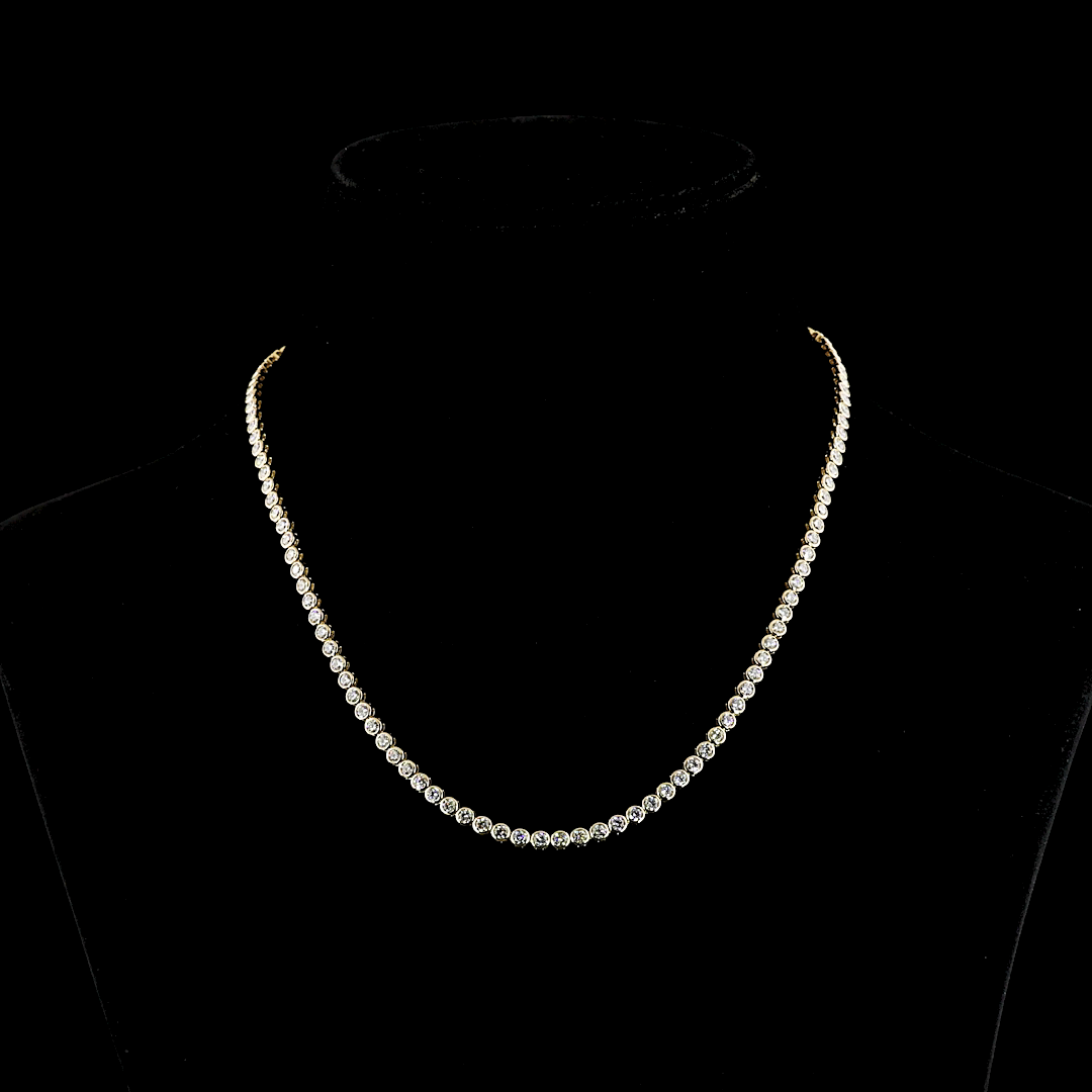 6.20 CTTW Round E VS1 Lab Diamond Tennis Necklace 15.5" 14k Yellow Gold