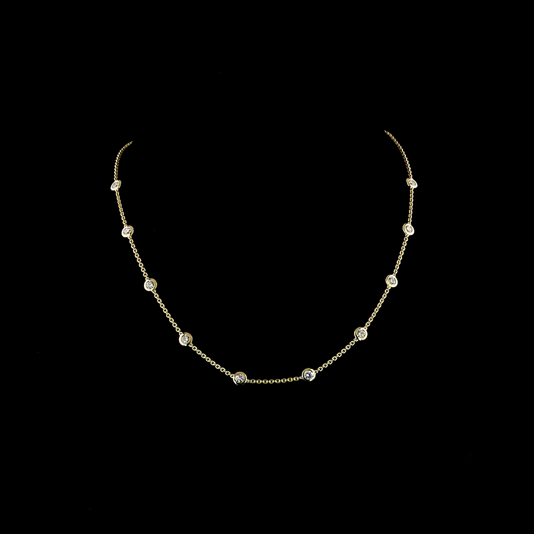 1.51 CTTW Round Lab Diamond Station Necklace 17" 14k Yellow Gold E Color and VS2/VS1 Clarity jewelry-spot-usa
