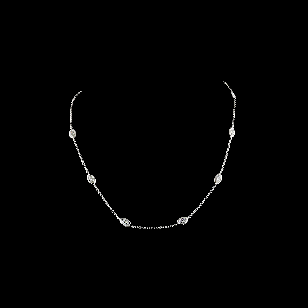 3.14 CTTW Marquise Lab Diamond Station Necklace 18" 14k White Gold E Color and VS1 Clarity jewelry-spot-usa