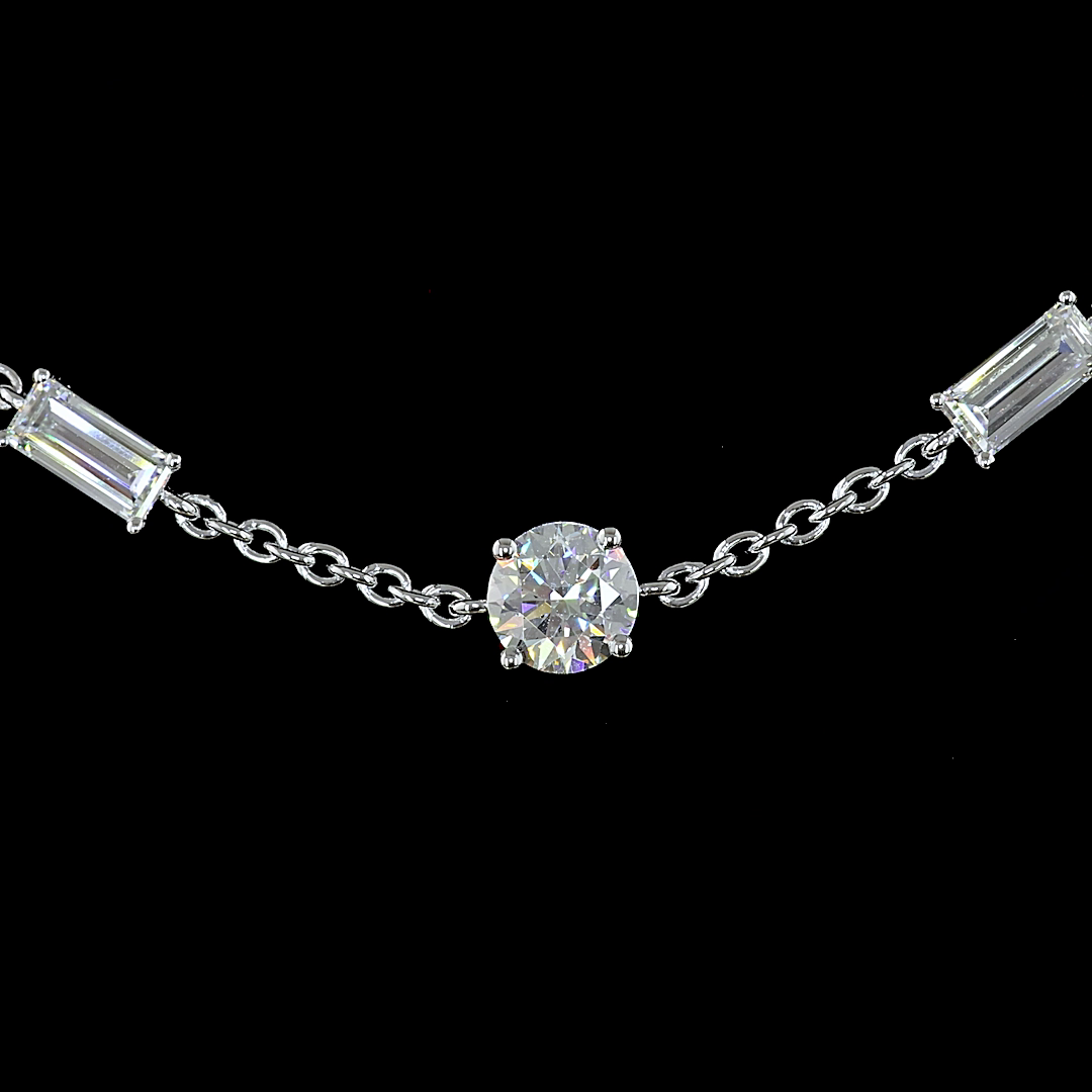 4.14 CTTW MIX Lab Diamond Station Necklace 16.5" 14k White Gold E Color and VS2/VS Clarity jewelry-spot-usa