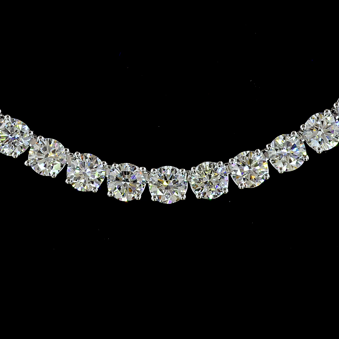 24.28 CTTW Round Lab Diamond Tennis Necklace (E Color and VS Clarity)
