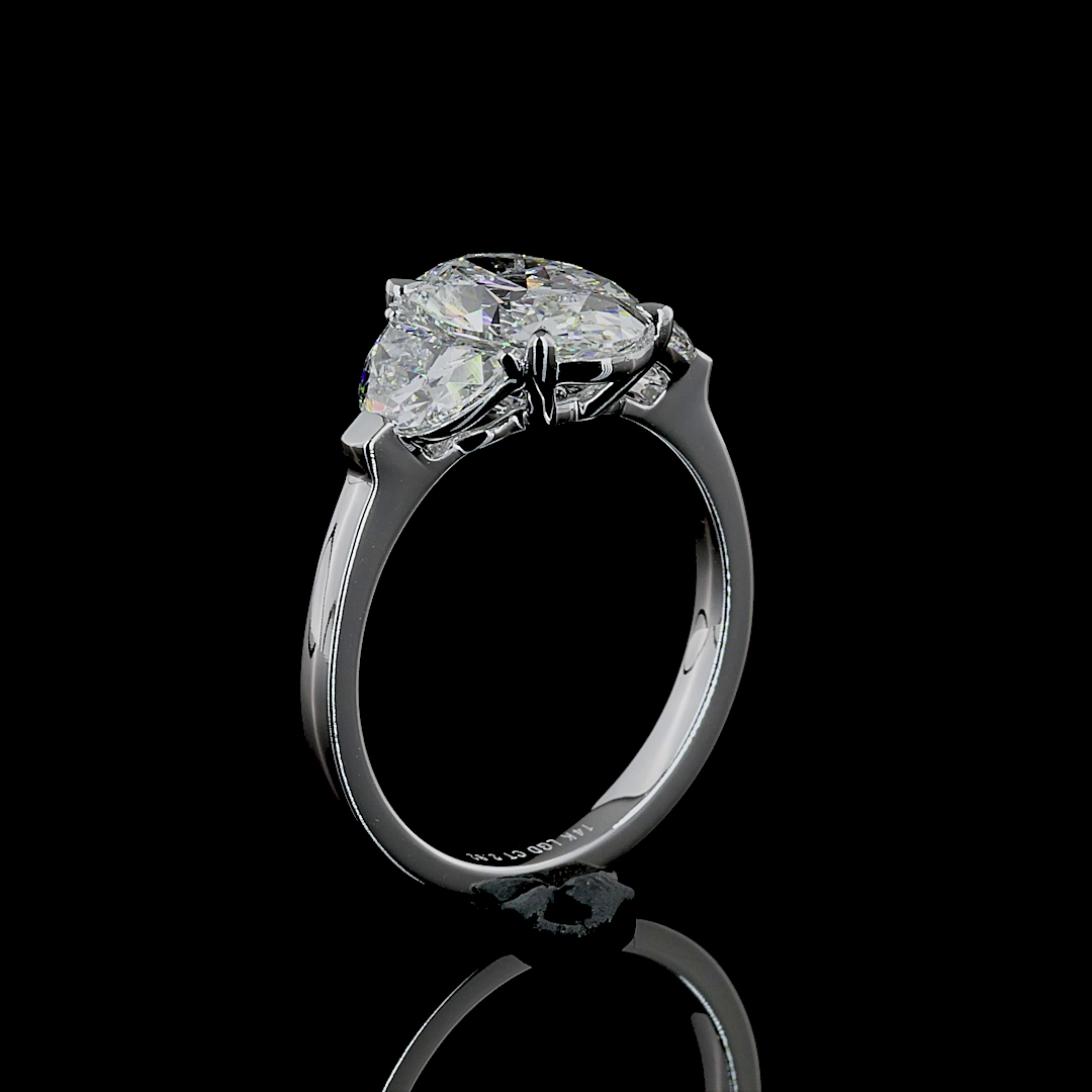 3.05 CTTW Oval Lab Diamond 3 Stones Ring (D Color and VS1 Clarity)