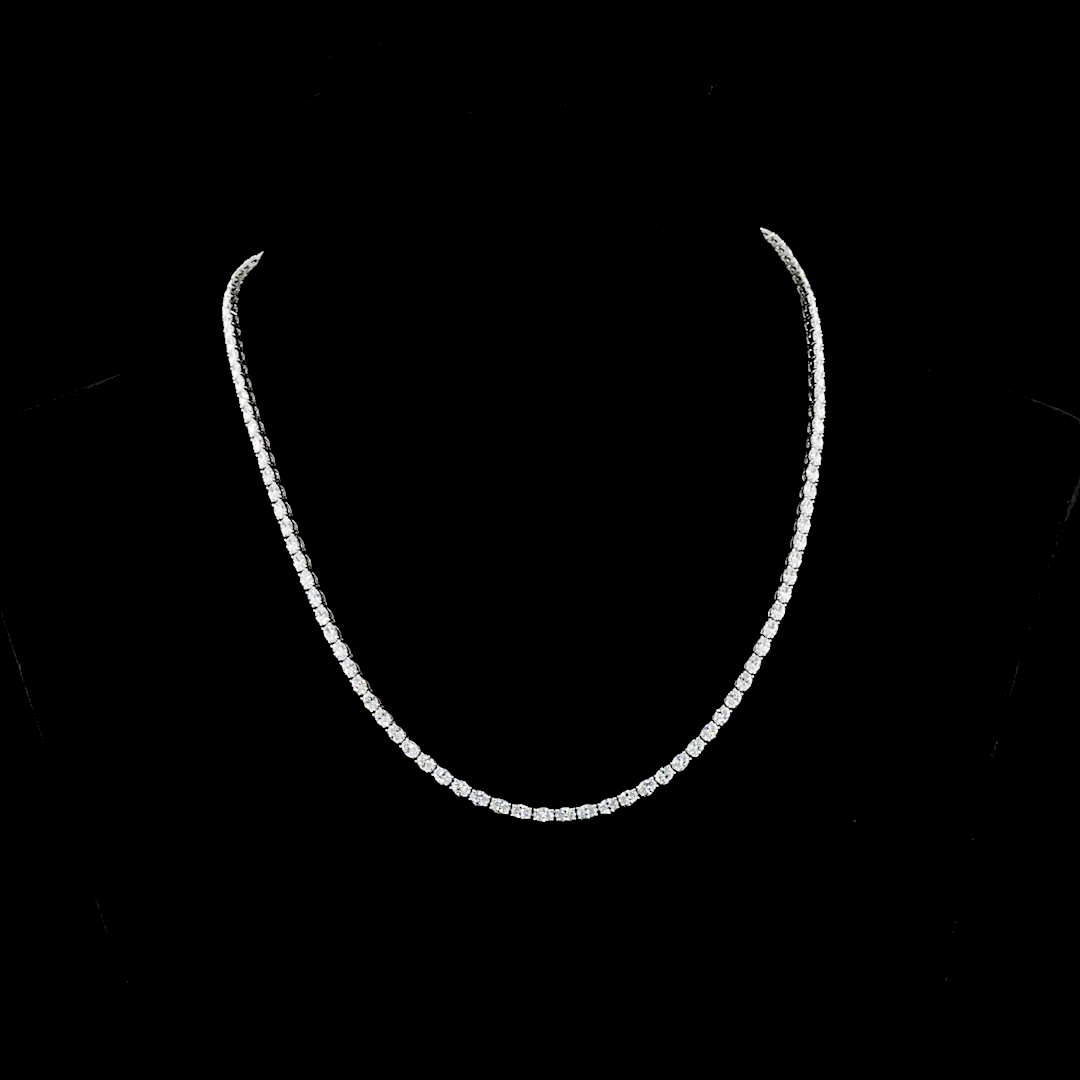 9.92 CTTW Oval Lab Diamond Tennis Necklace 16.85" 14k White Gold (F Color and VS1 Clarity)