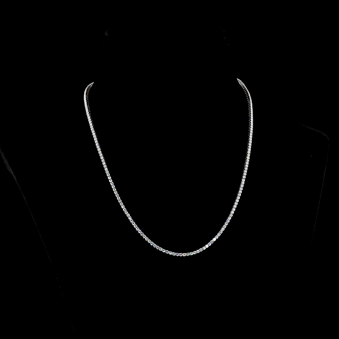 14k White Gold Lab Diamond Round Approx. 13.77 CTTW Tennis Necklace 16" E VS jewelry-spot-usa