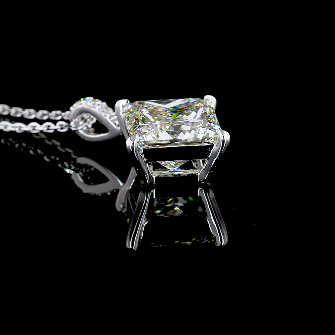 3.83 CTTW Princess Lab Diamond Princess Necklace Pendant 18" 14k White Gold J Color and VS1 Clarity jewelry-spot-usa