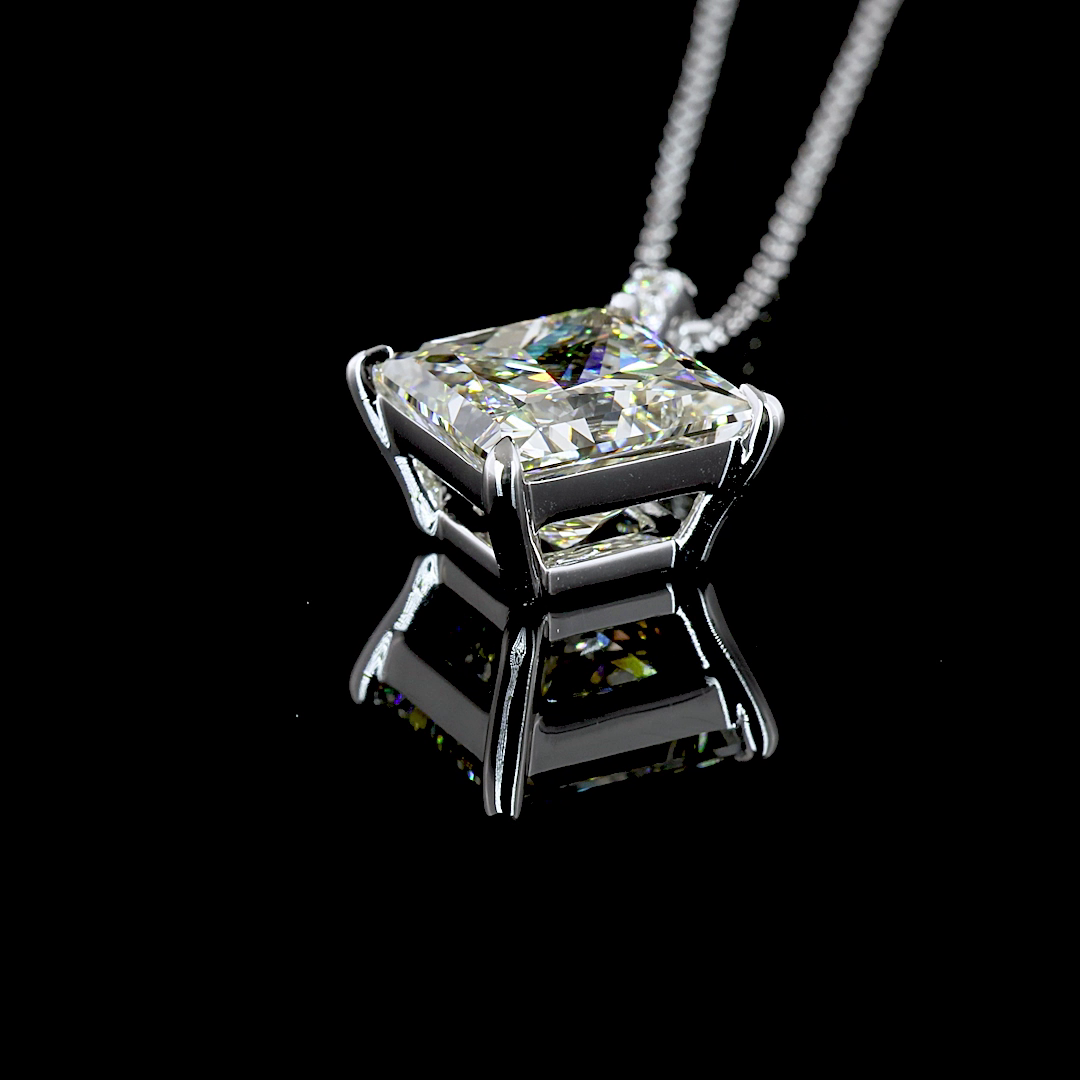 3.83 CTTW Princess Lab Diamond Princess Necklace Pendant 18" 14k White Gold J Color and VS1 Clarity jewelry-spot-usa