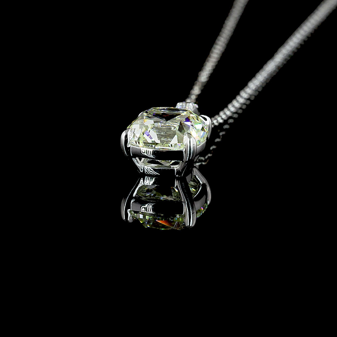 2.10 CTTW Square Antique Cushion Lab Grown Diamond Square Antique Cushion Necklace Pendant 51.35" (J Color and VS2 Clarity)