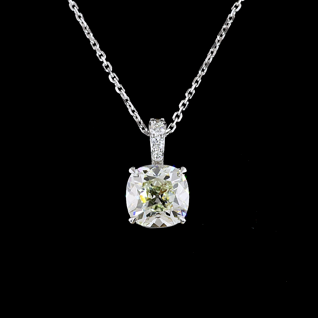 2.08 CTTW Antique Cushion Lab Diamond Antique Cushion Necklace Pendant 18" 14k White Gold J Color and VS1 Clarity jewelry-spot-usa