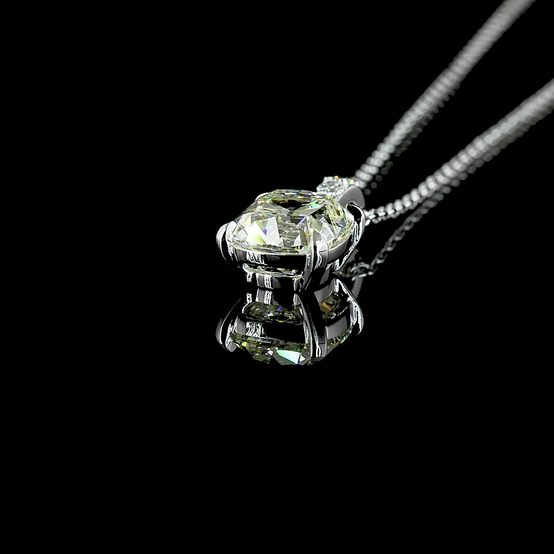 1.65 CTTW Square Antique Cushion Lab Grown Diamond Square Antique Cushion Necklace Pendant (J Color and VS1 Clarity)