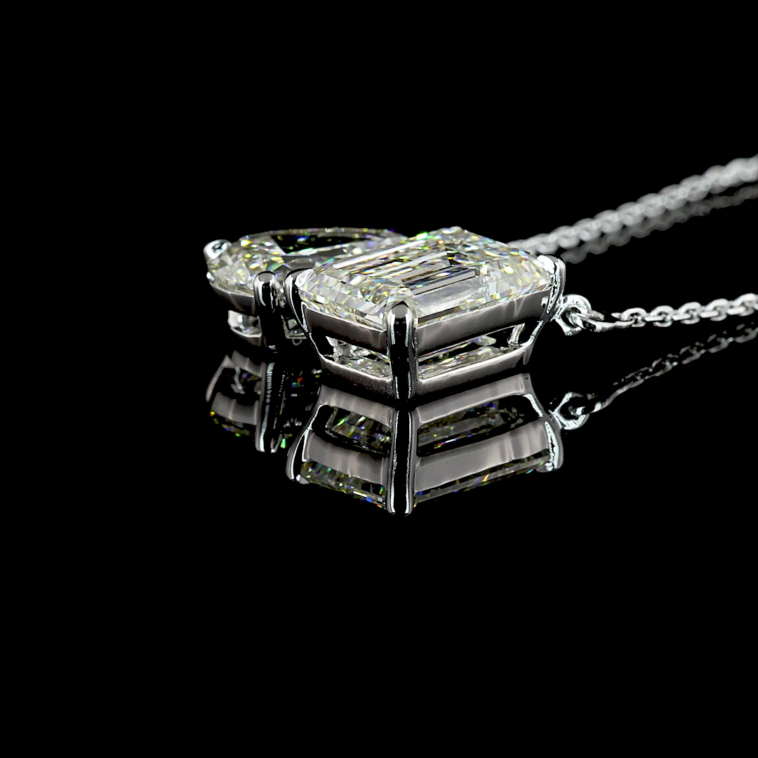 4.57 CTTW Emerald Lab Grown Diamond Toi et Moi Necklace Pendant (I Color and VS2 Clarity)