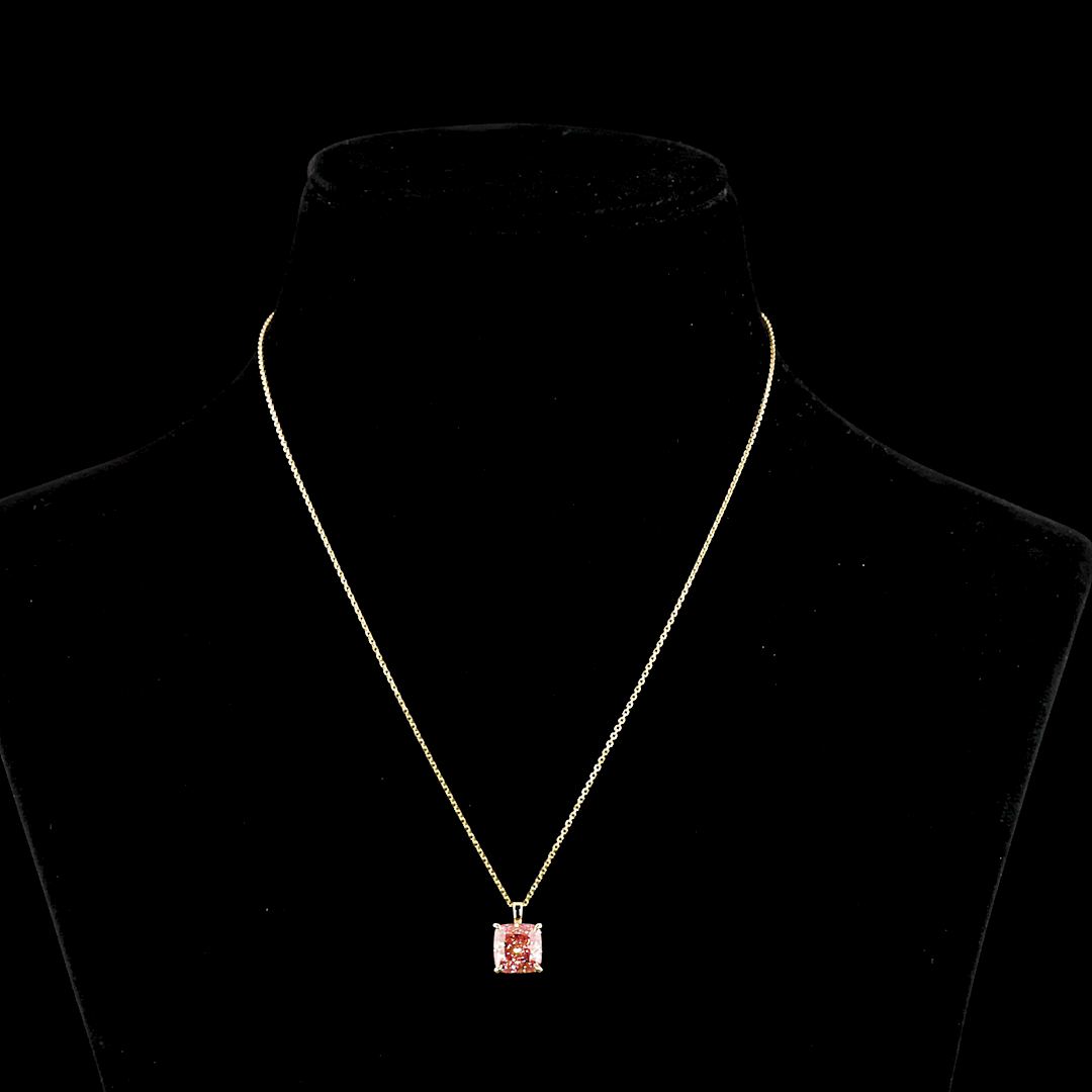 3.56 CT Cushion Brilliant Lab Diamond Solitaire Necklace Pendant (Fancy Vivid Pink Color and VS1 Clarity)