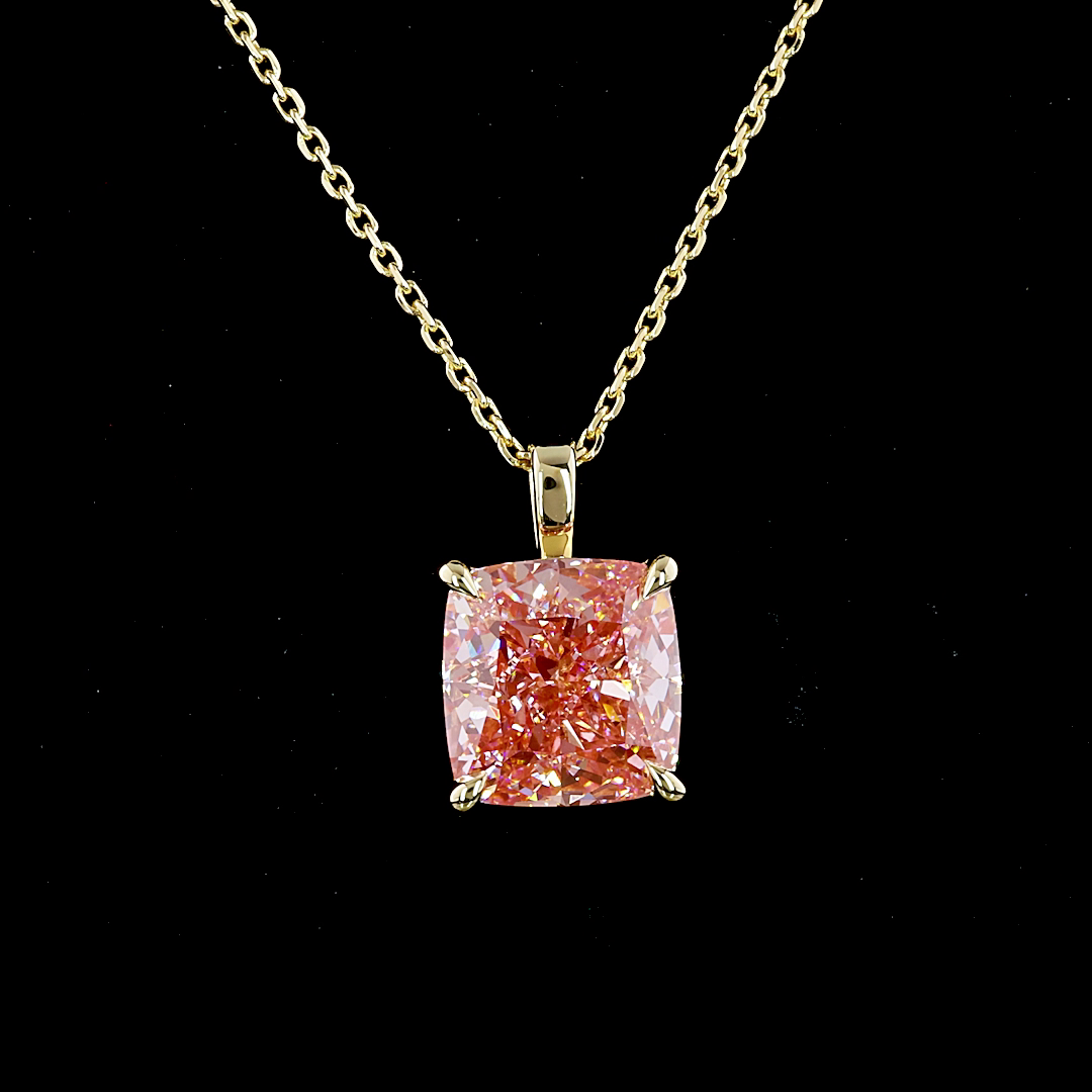 3.56 CT Cushion Brilliant Lab Diamond Solitaire Necklace Pendant (Fancy Vivid Pink Color and VS1 Clarity)